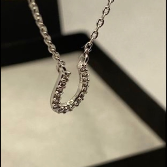 Cubic Zirconia Cz Horseshoe Good Luck Chain Necklace Pendant Charm - Picture 4 of 6